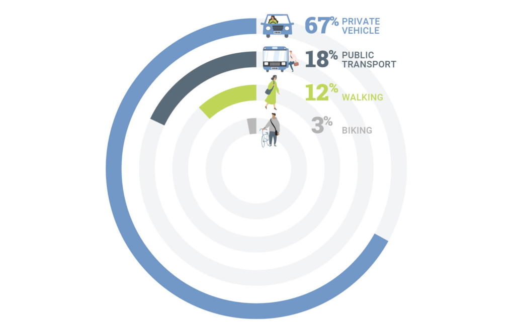 pie chart showing illustrations and percentages of different types of travel